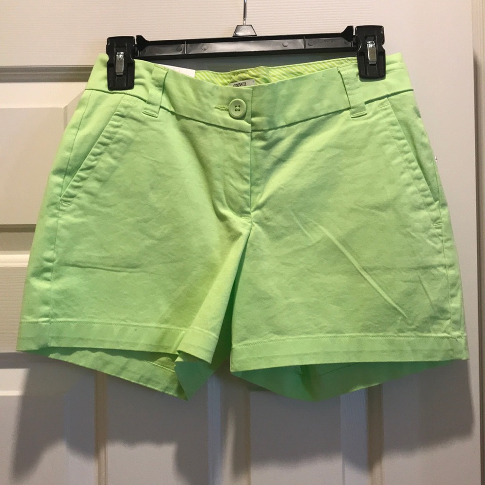 Crown & Ivy lime green shorts women 0 petite NWT preppy classic flat front